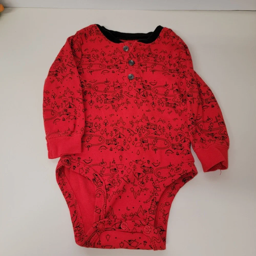 Toddler Bodysuit Romper Infant 6 Months Red Black LongSleeve Camping Dinosaur